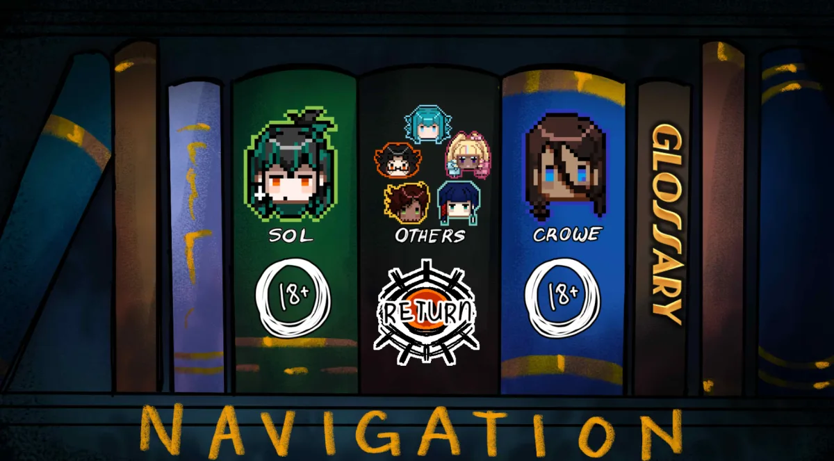 Glossary navigation showing Sol, Crowe, and other characters